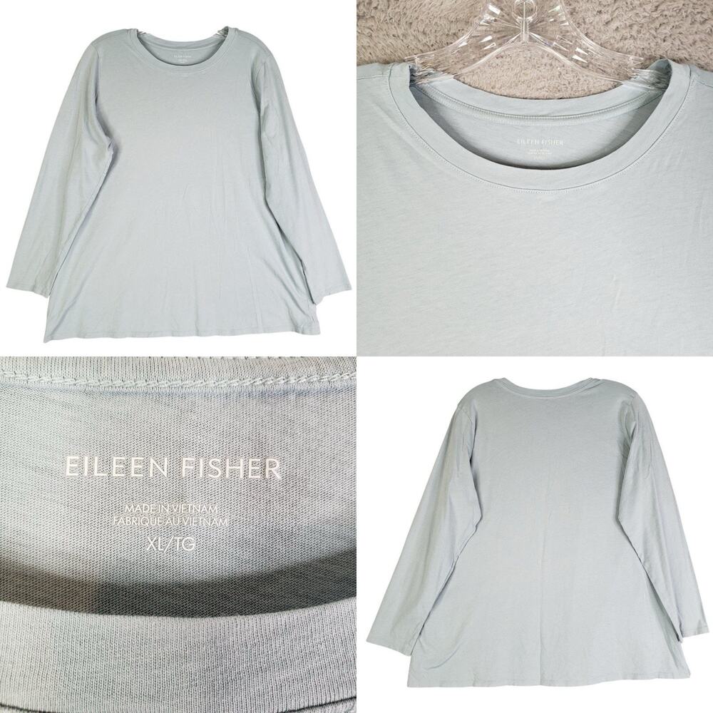 Eileen Fisher Top Womens XL Dusty Blue Pullover Long Sleeve Stretch Casual